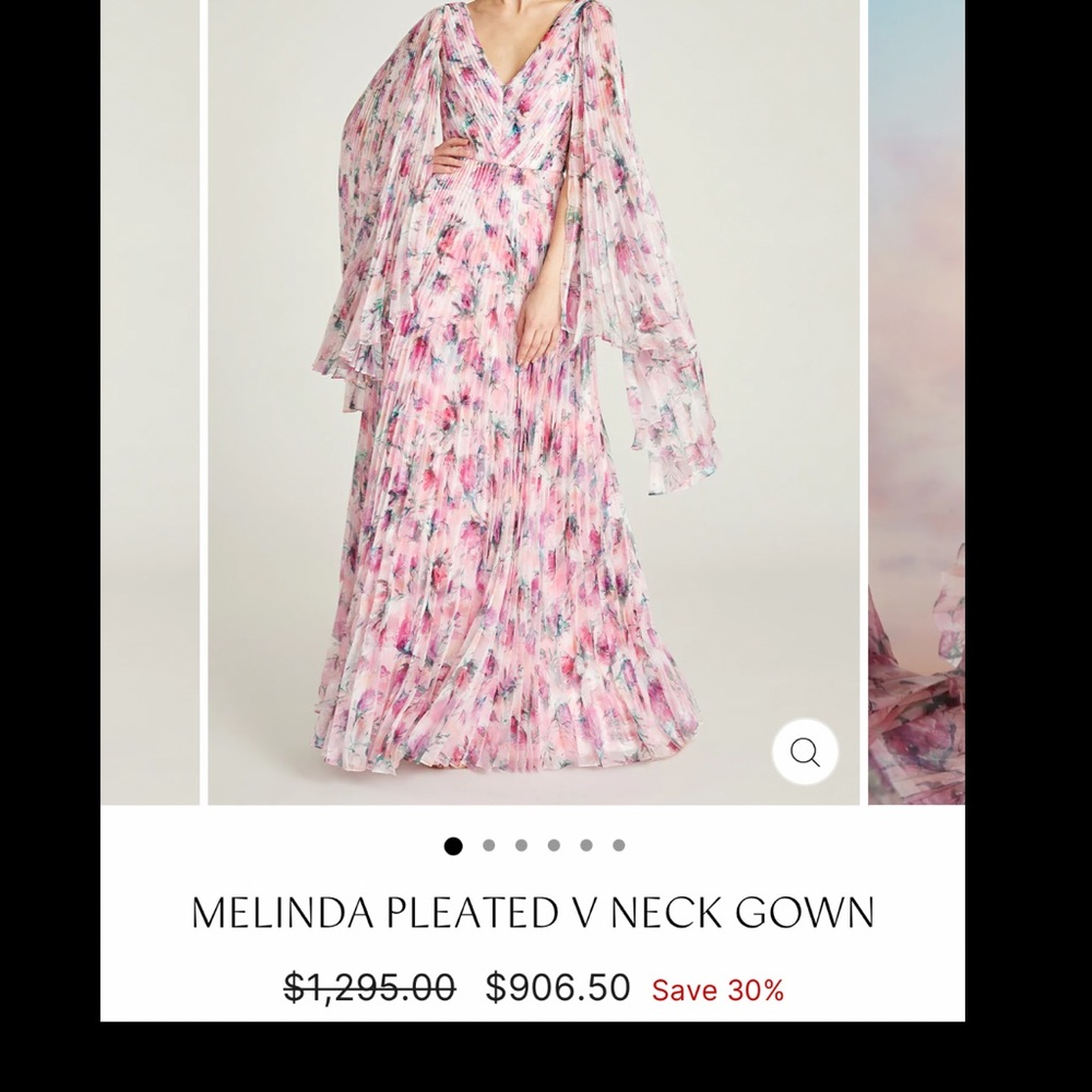 THEIA MELINDA PLEATED V NECK GOWN